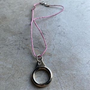 Silver O-Ring Pendant Pink Hemp Cord Choker